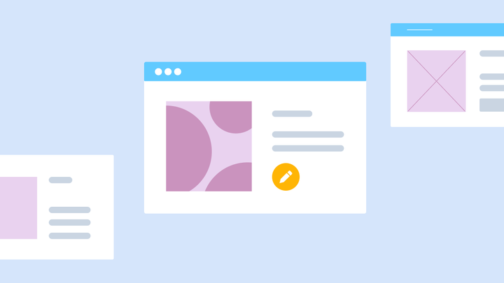 A mockup of a web app with two stages of design on either side.