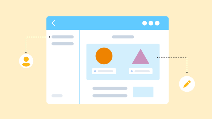 A mockup of a web app with a sidebar, hero, and other small components.