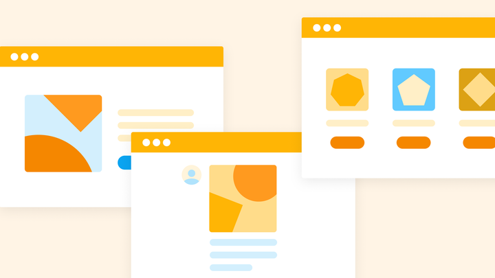 3 overlapping website pages showing different layout types.