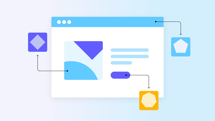 A website with different pieces — hero image, cta, and url bar — highlighted with callouts.
