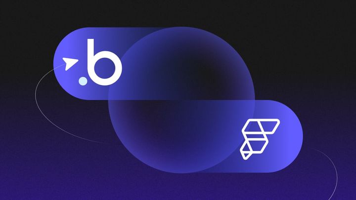 The Bubble "B" and the FlutterFlow "F" swirling around a circle.