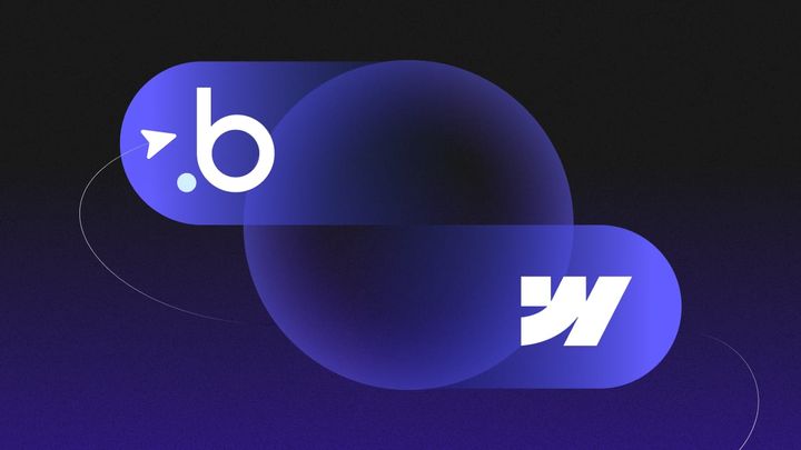 The Bubble "B" and the Webflow logo swirling around a circle.