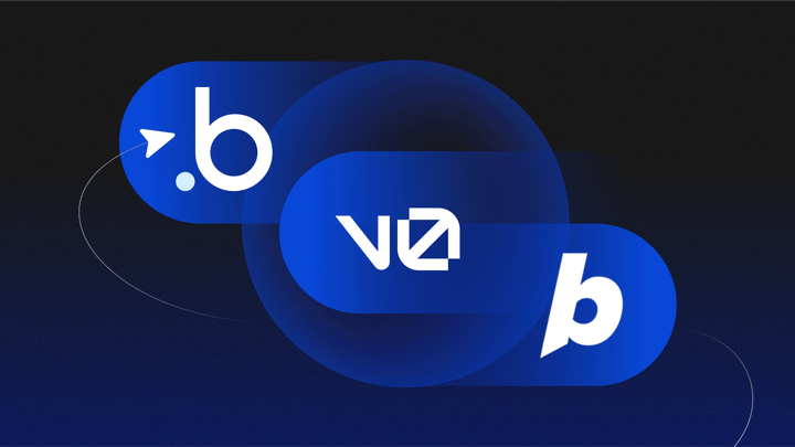 The Bubble, v0, and Bolt logos swirling around a circle