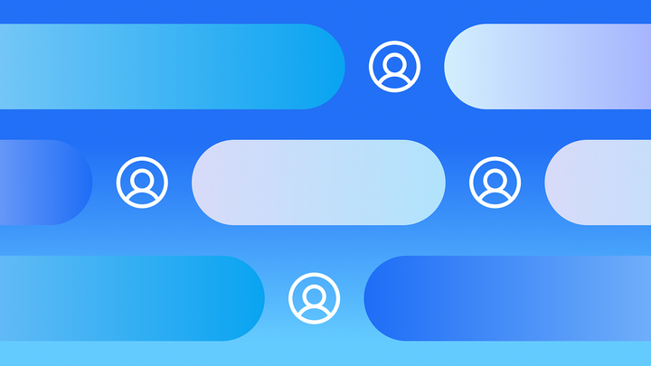 User icons and gradient bars swiping across the screen