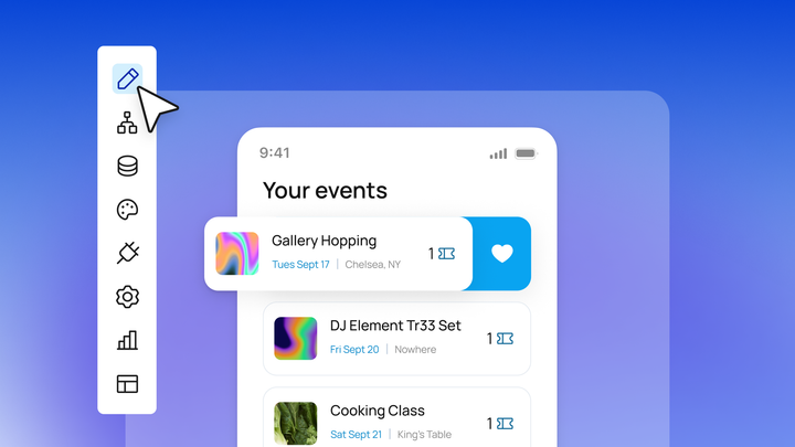 A mobile ticketing app being build in Bubble's editor