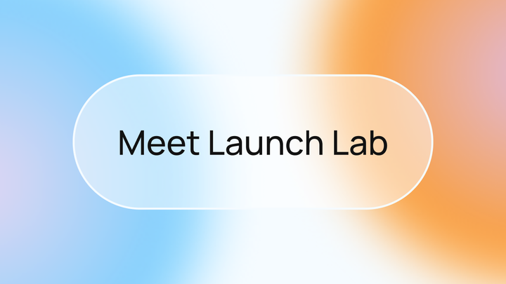 "Meet Launch Lab" in a pill-shaped container on a blue and orange gradient background.