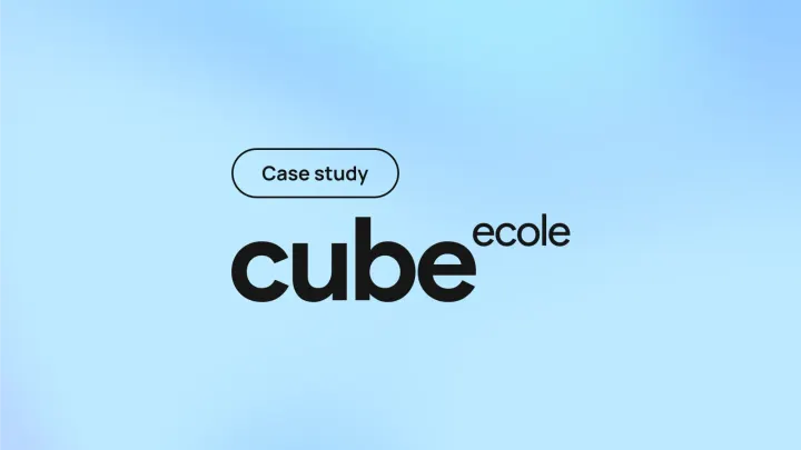 Case study title card with Cube ecole text on a light blue gradient background