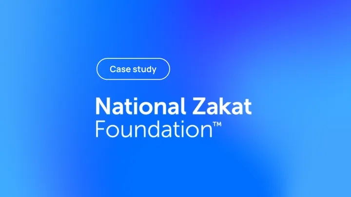 Case study graphic with text National Zakat Foundation on blue gradient background