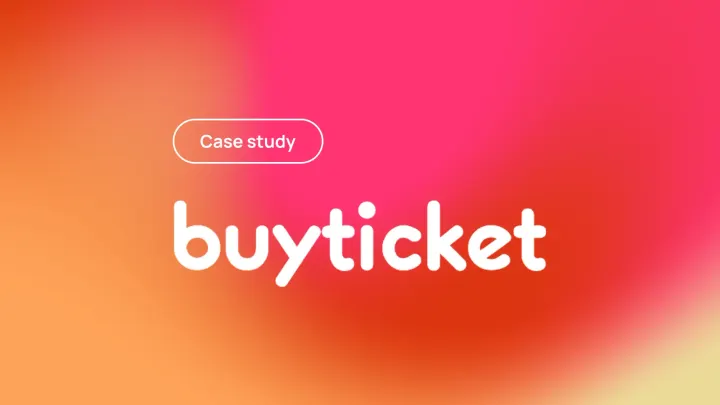 buyticket logo with Case study label on pink and orange gradient background