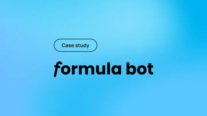 Case study title card with text formula bot on a blue gradient background