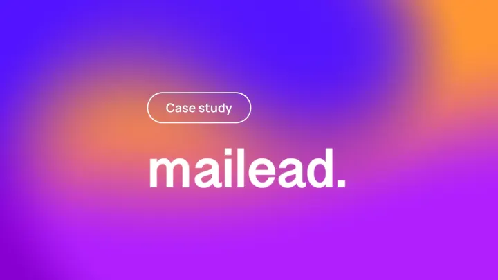 Case study graphic with gradient background and large white text mailead.