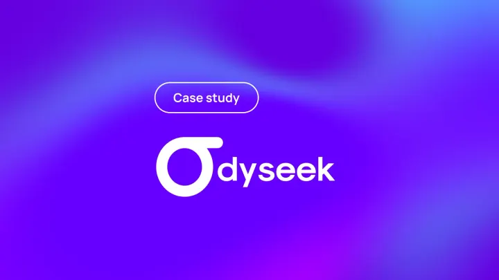 Odyseek case study graphic with Odyseek logo on purple gradient background