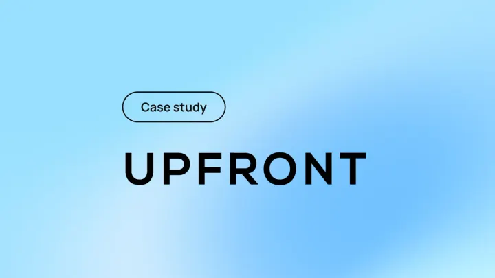 Upfront case study title on blue gradient background with UPFRONT in large black text