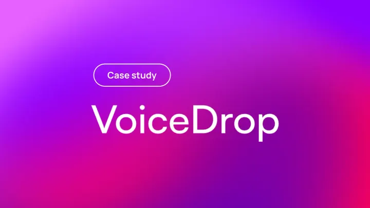 VoiceDrop case study title on pink and purple gradient background