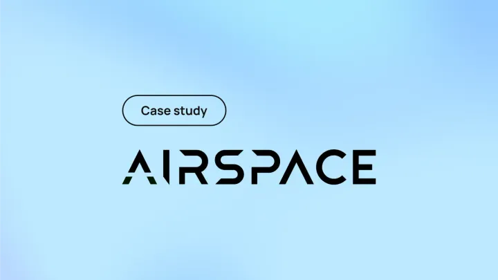 Case study title card with AIRSPACE logo text on a light blue gradient background