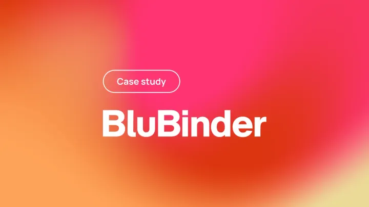Gradient banner with text Case study and BluBinder in large white letters