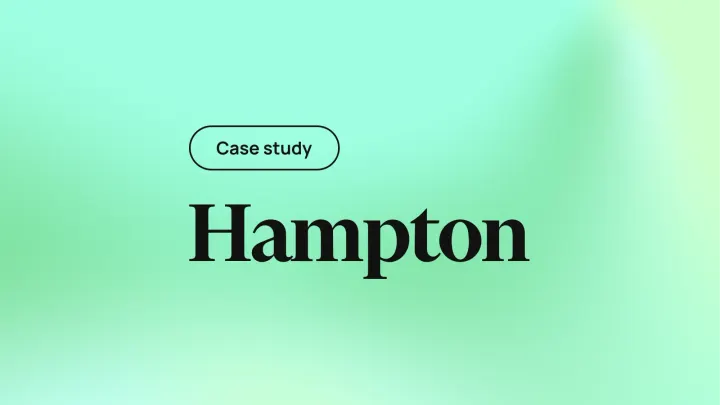 Hampton case study title on a green gradient background with a Case study label above the heading