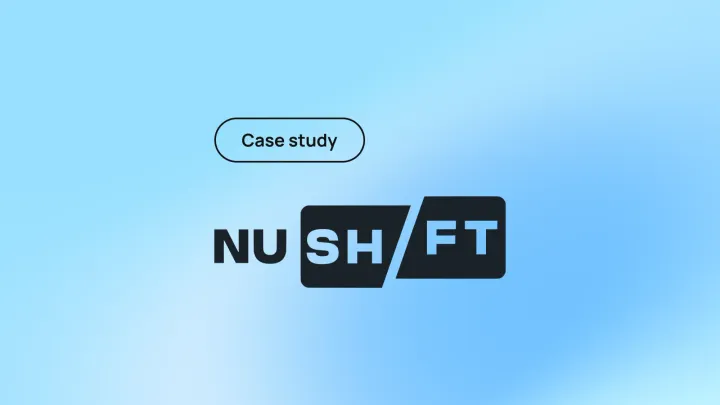 NuShift's wordmark with a pill that says "case study" on a gradient background.