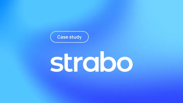 The Strabo wordmark with a pill that says "case study" on a gradient background.