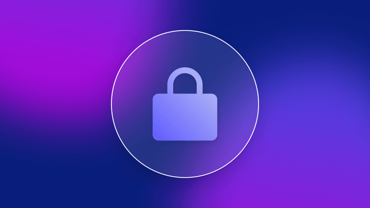 Padlock security icon inside a circle on a purple and blue gradient background, representing SOC 2 compliance and data protection