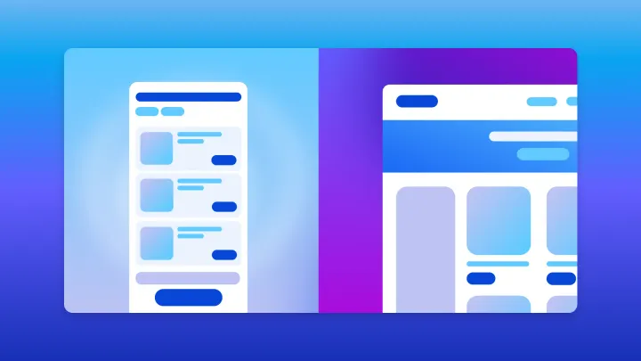 A split screen of a mobile and web app