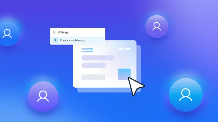 A module with a "Create a mobile app button" floating over user icons