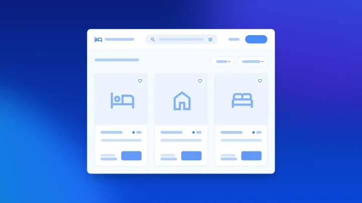 A marketplace app on a blue background