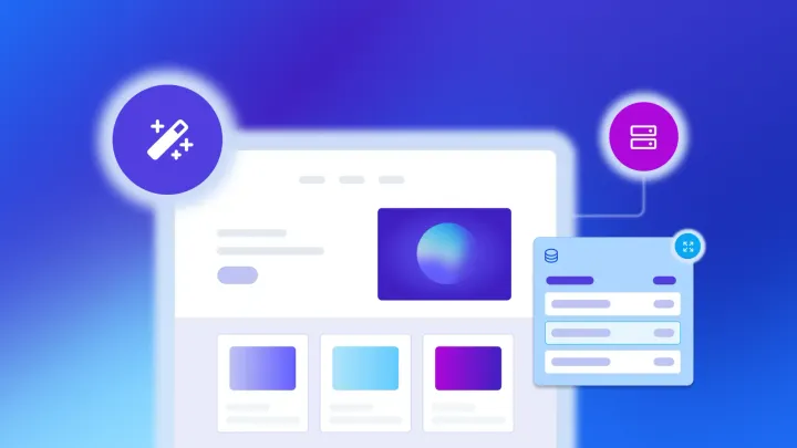 Enterprise AI platform dashboard illustration with automation wand, server icon, and connected data panel on blue gradient background