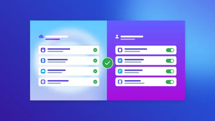 Illustration of HIPAA compliant app builder dashboard with secure settings, checkmarks, and toggle switches for data privacy and access control
