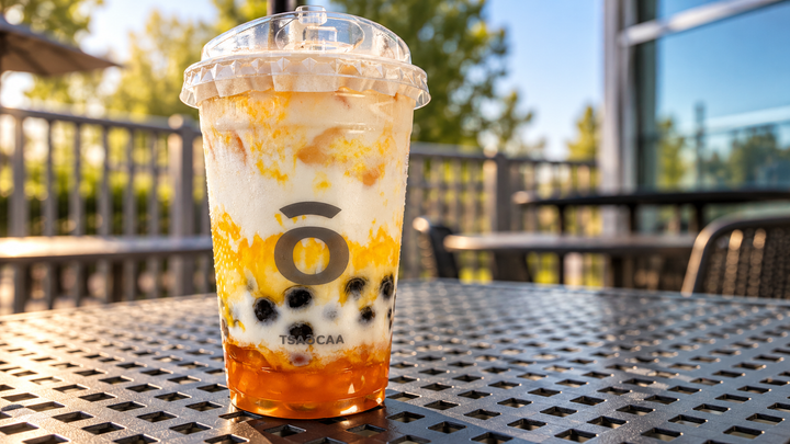 Cold milk, mango, lychee