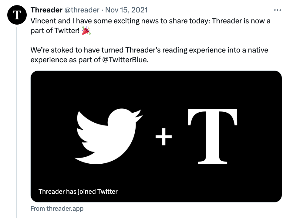 Once a nice thread reader app, Threader was shutdown in 2021
