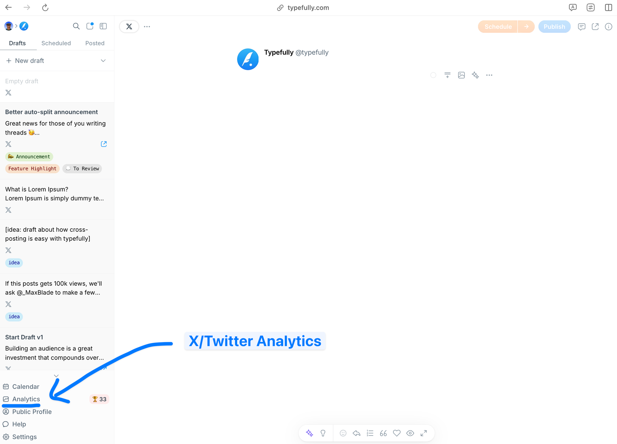 twitter analytics on typefully