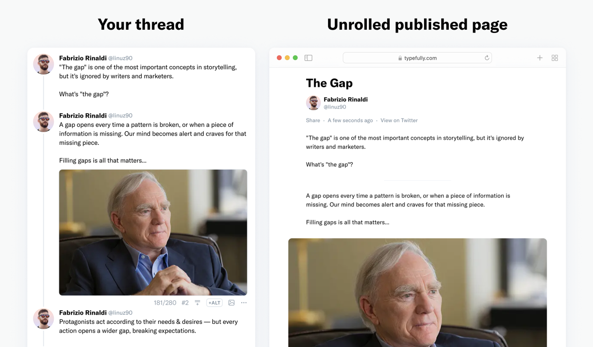 Twitter thread unroll in Typefully