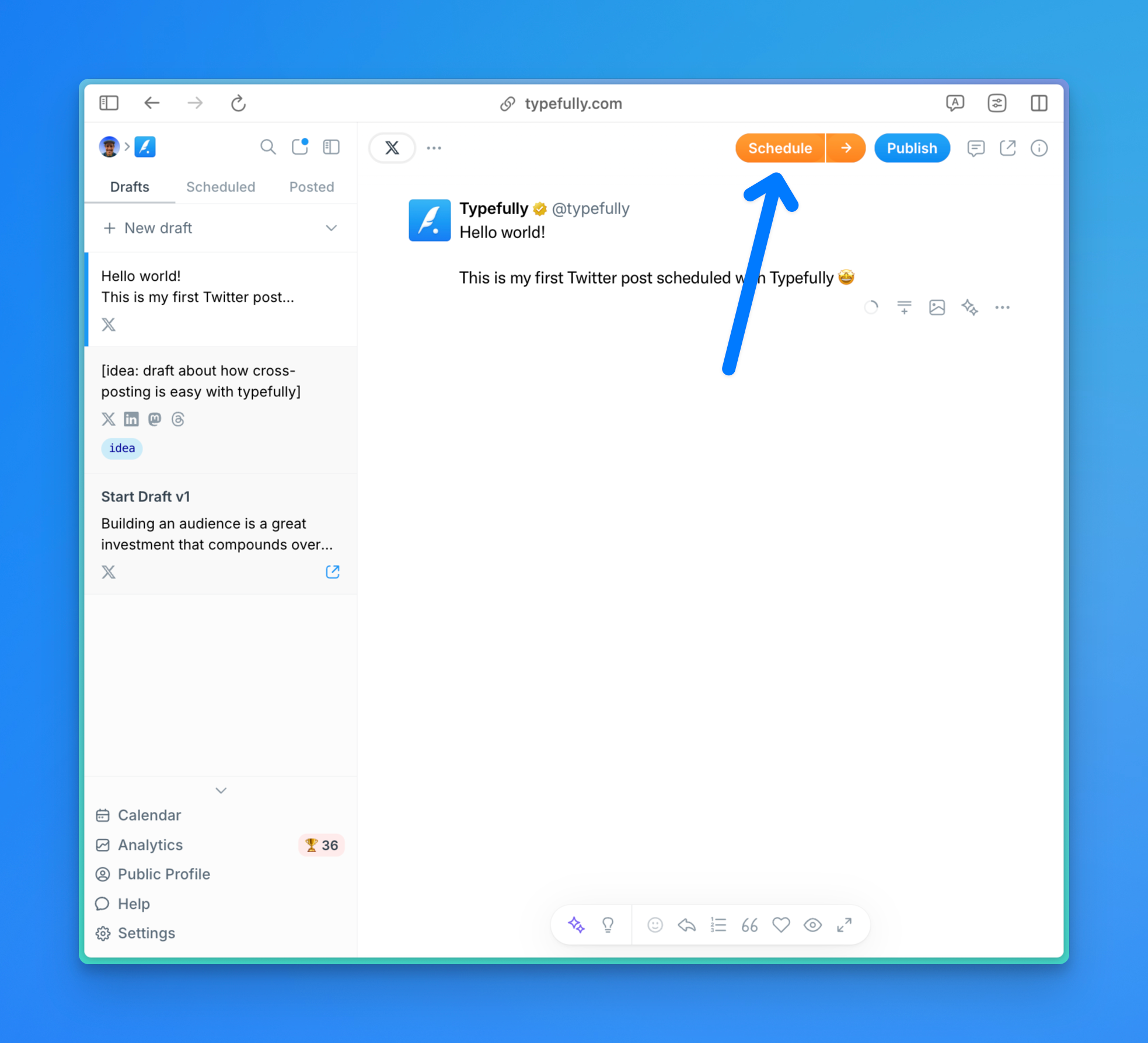 how to schedule a tweet with Typefully