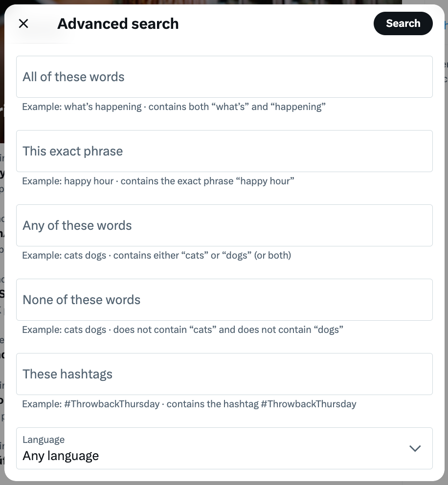 x advances search window to search for keywords