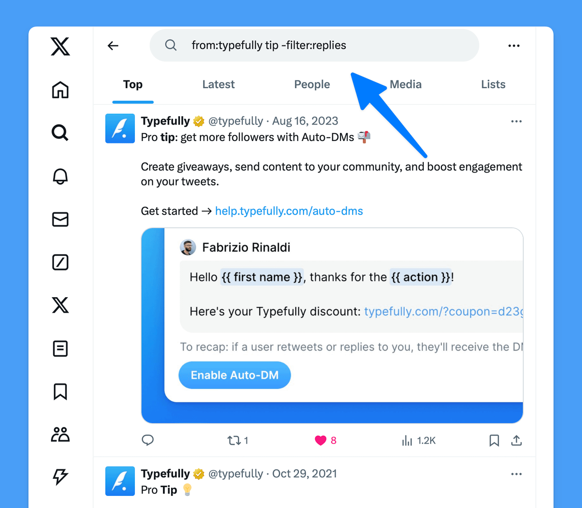 example of a twitter advanced search using search operators