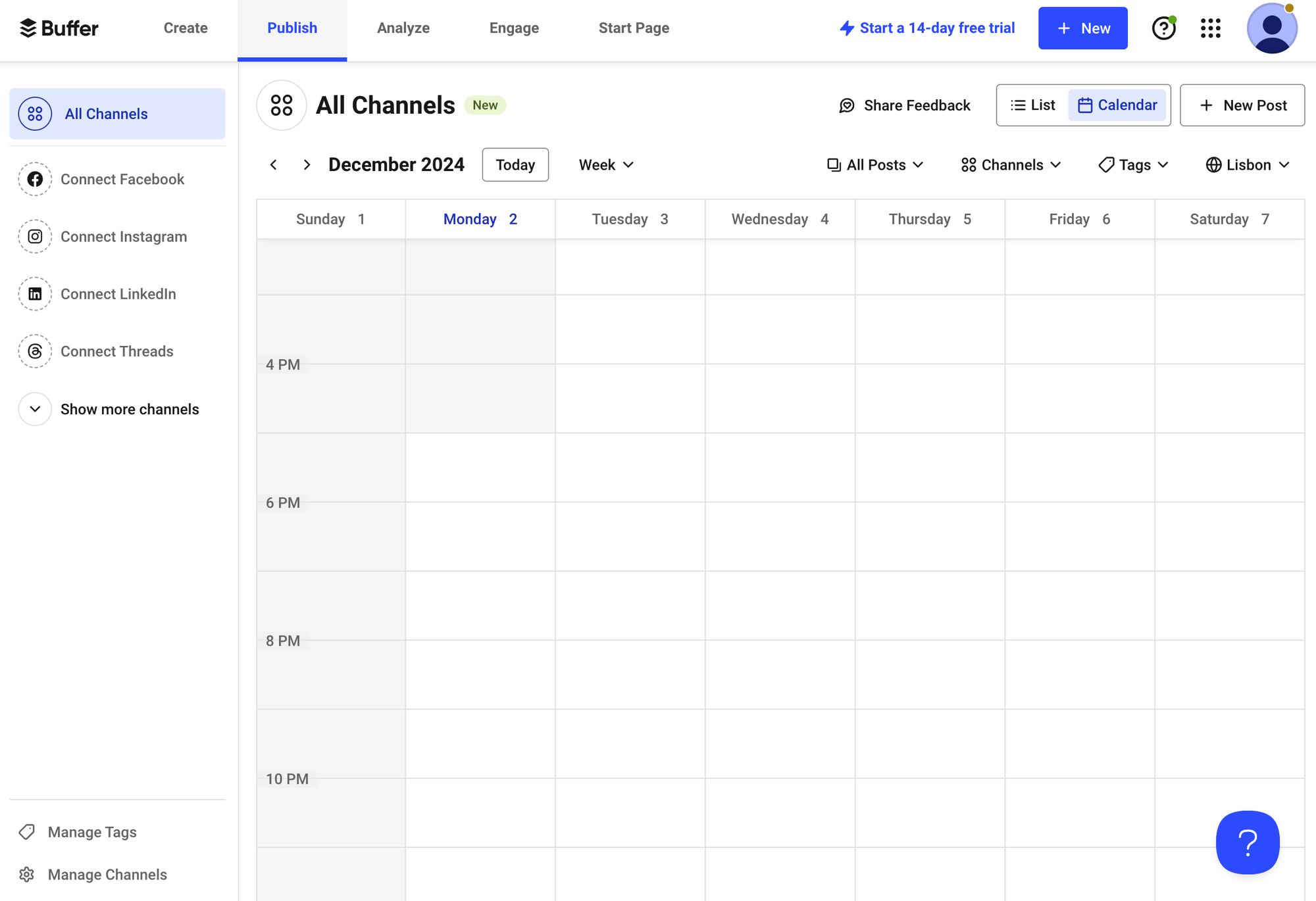 Buffer main page for social media scheduling
