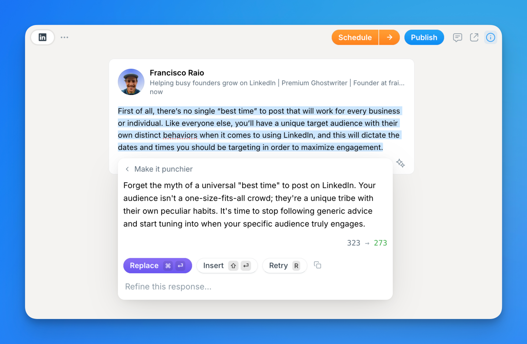 write a linkedin post on typefully