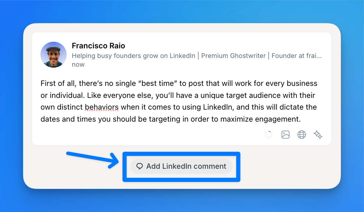 add a linkedin comment with typefully