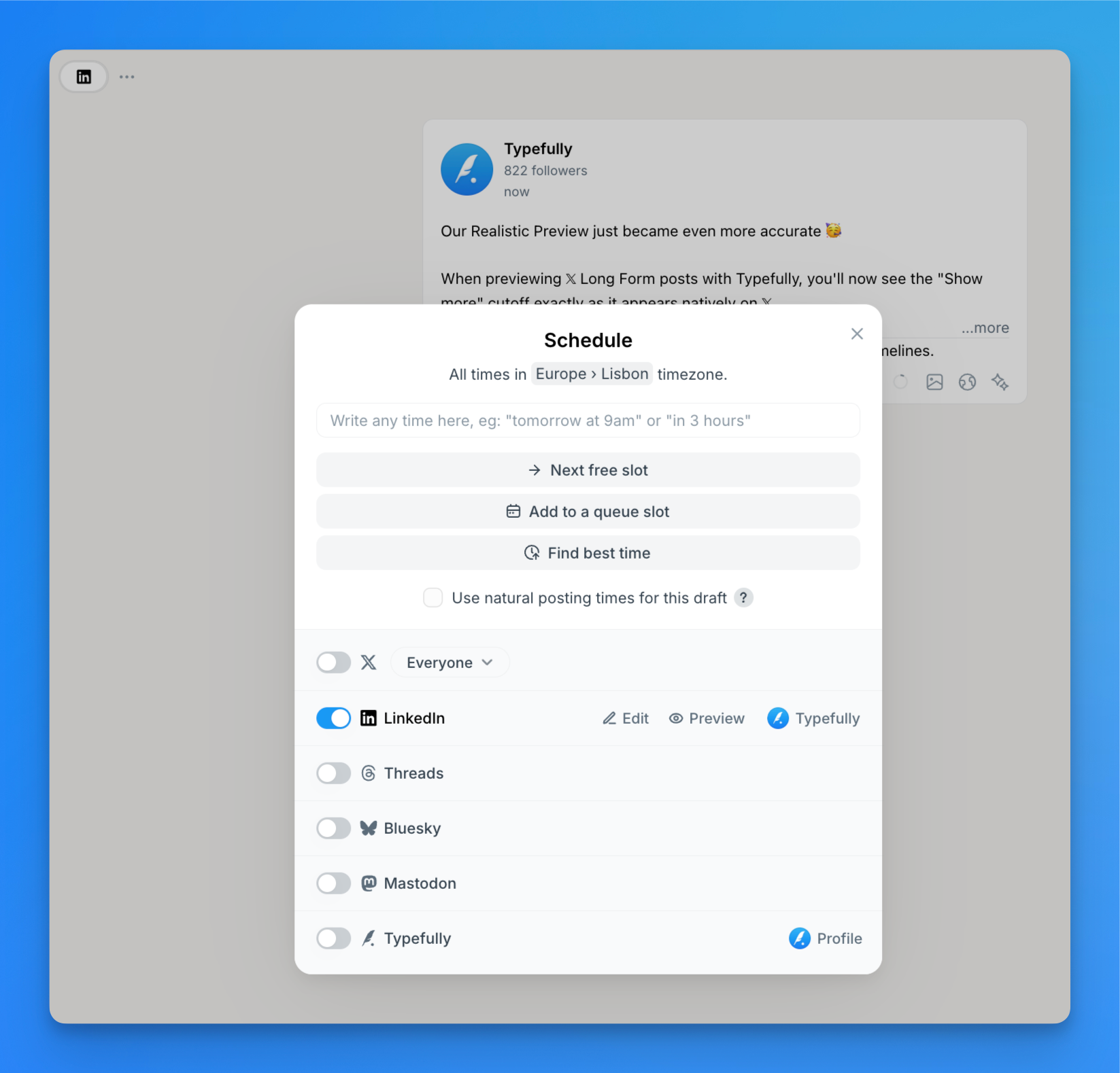 Typefully LinkedIn scheduling
