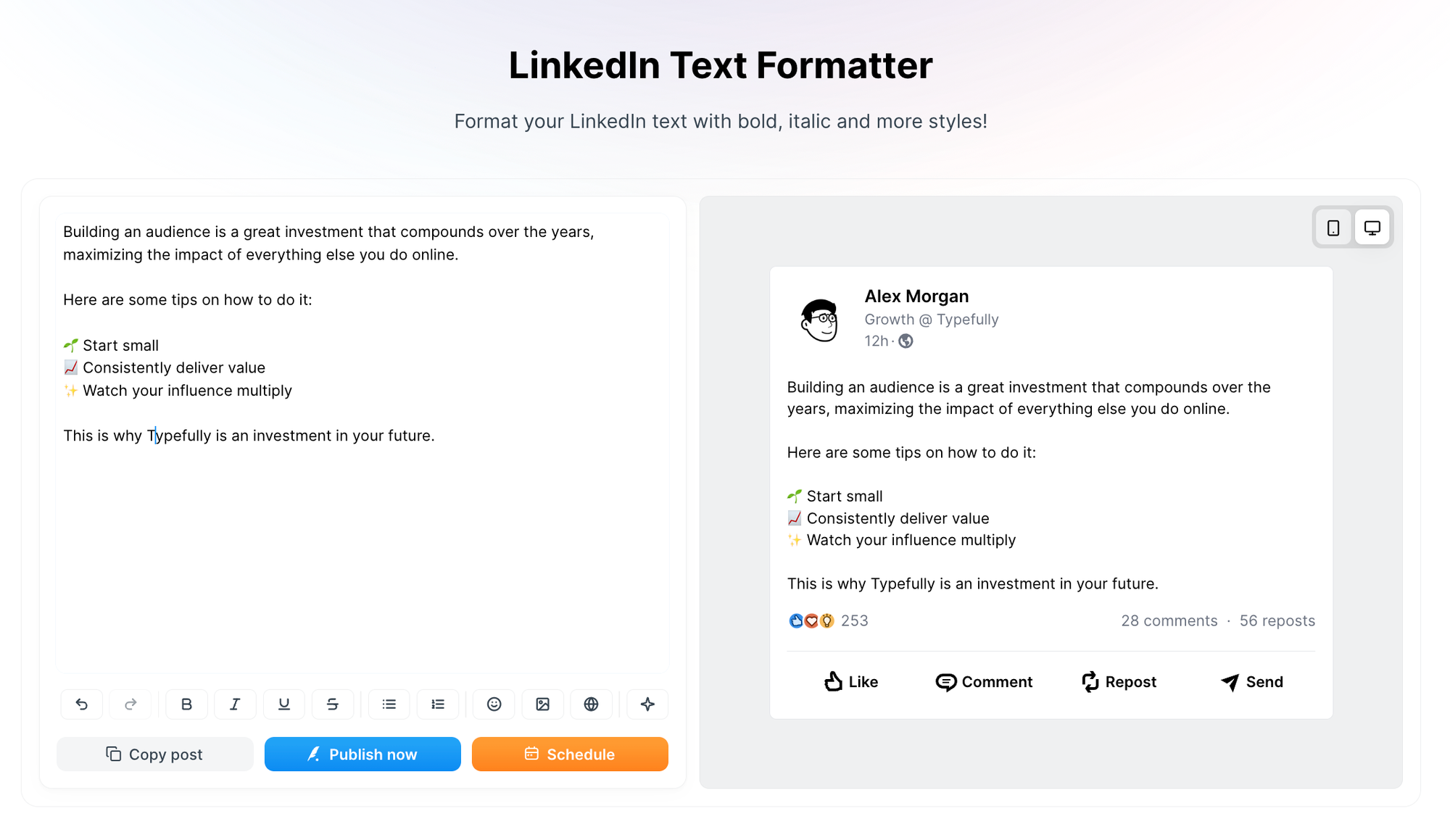 linkedin text formatter