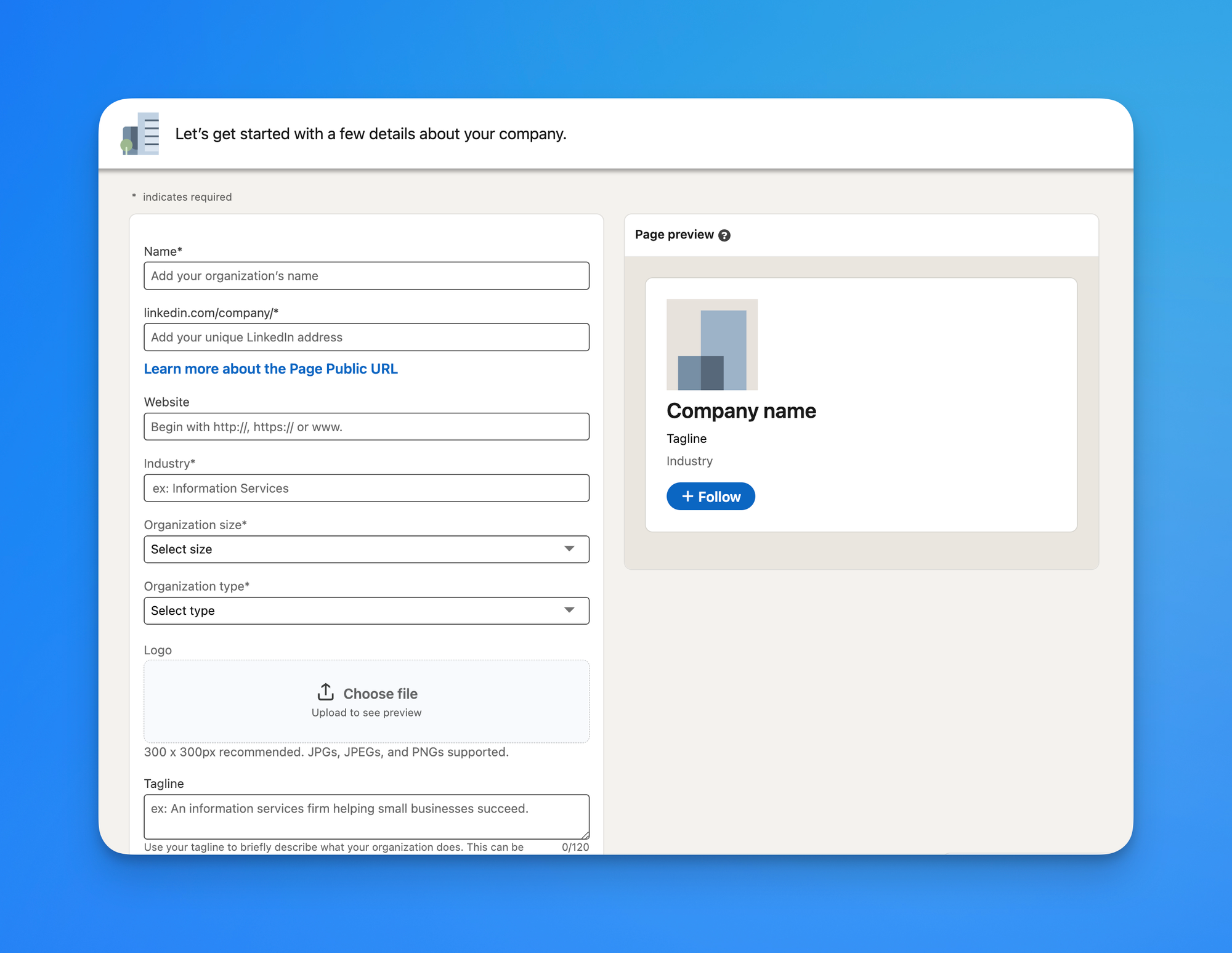 creating a linkedin business page details