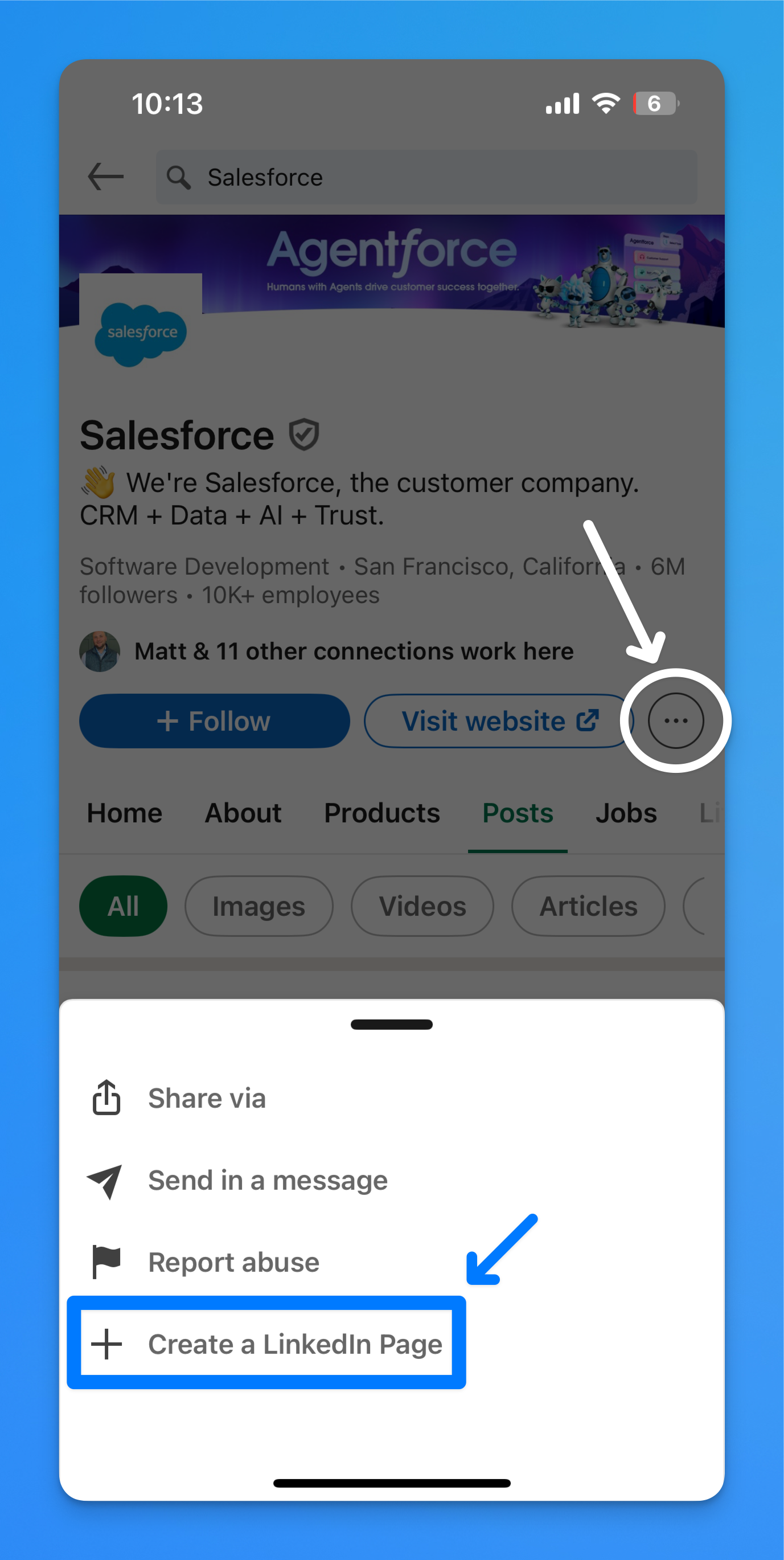 create a linkedin business page on mobile