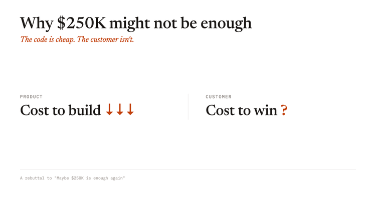 Why $250K might not be enough: the code is cheap but the customer isn't (post 2 of 3)