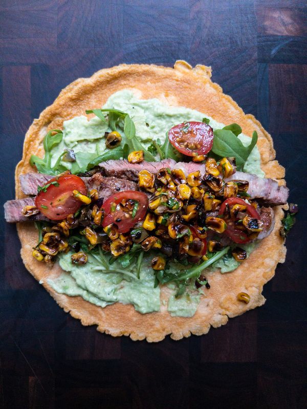 Steak Egg Wraps with Blackened Corn Salsa