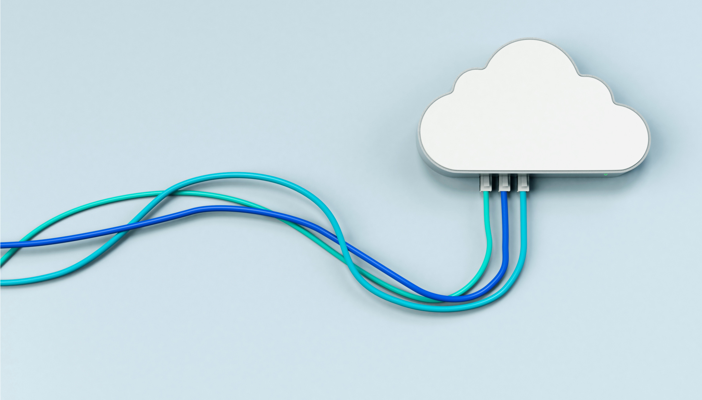 Cables connected to a cloud representing a digital storage cloud.
