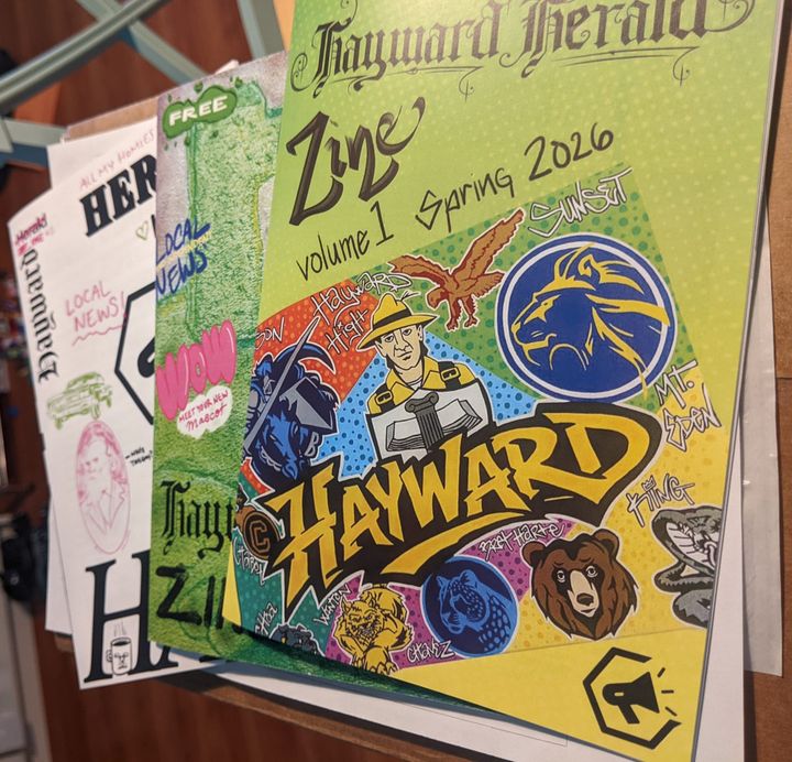 Photograph of the three Hayward Herald Zines together.