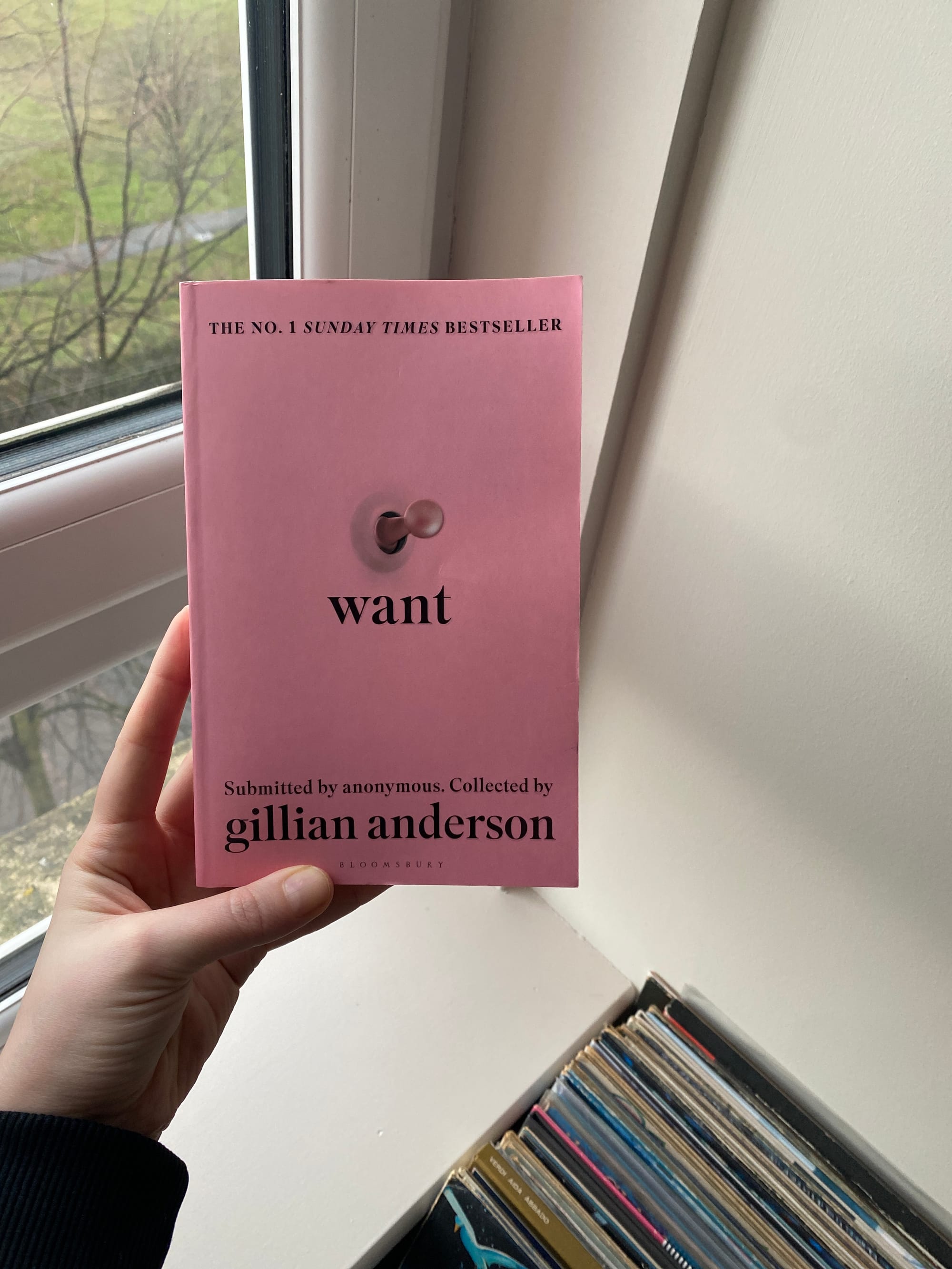 the pink cover of Gillian Anderson’s book ‘want’