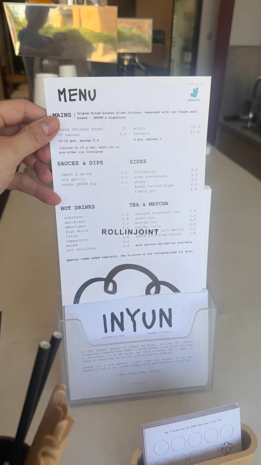 The menu at Inyun, TW8, London