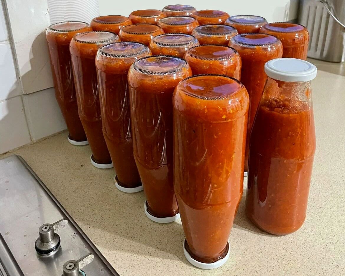 Freshly bottled handmade homegrown passata - Alex King, Elizabeth St.Compost Club